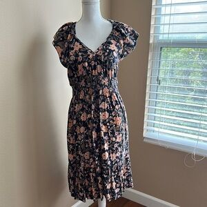 Old Navy Black and Pink Wrap Midi Dress with Flutter Sleeves and pockets